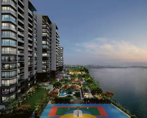 Towers with sports courts and riverfront