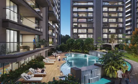 Pool deck with loungers
