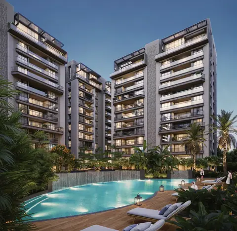 Resort pool between towers