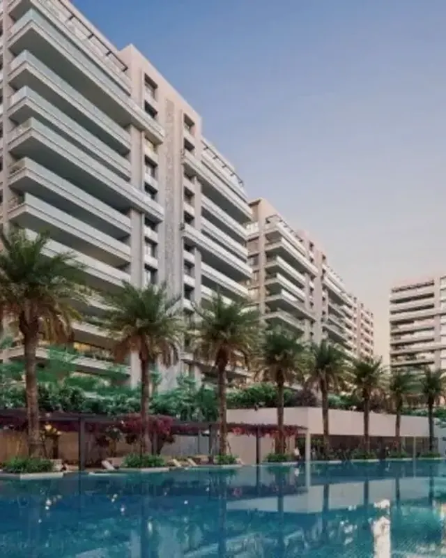 Avadh Menorca, VIP Road, Surat: Palm-lined pool deck below the towers (artist's impression)
